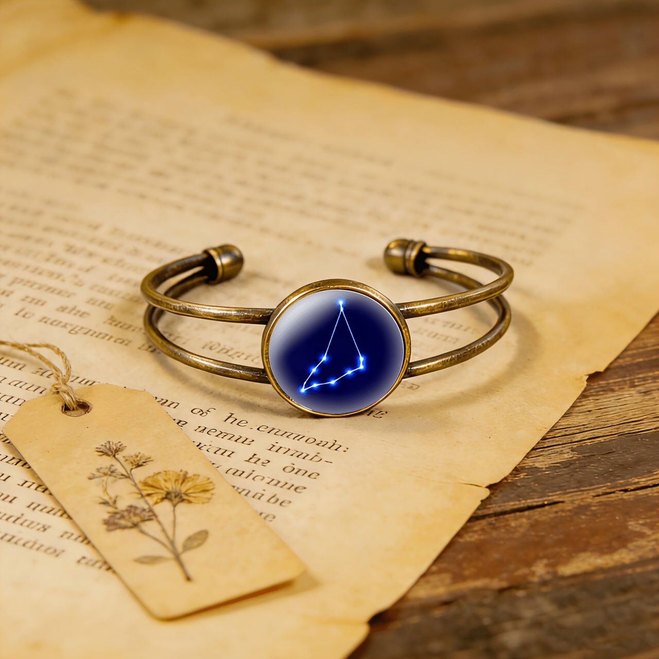 Antique Cyan Double-Layer Adjustable Opening Bracelet, Starry Sky Design