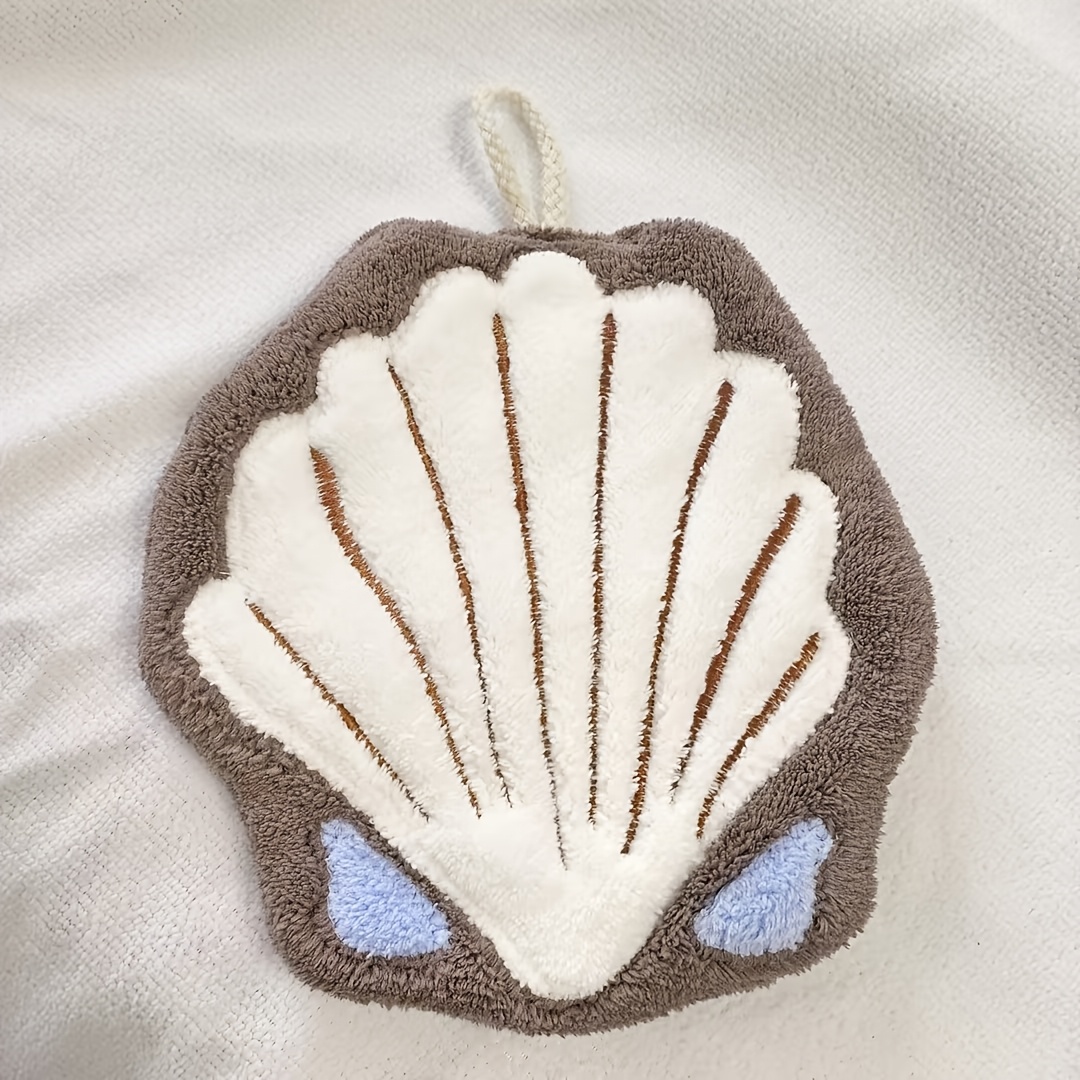 TEMU Ocean-themed Hand Towel - Starfish Shell Home Decor, Quick-drying, Thickened, Absorbent Coral Fleece Material, With Cute Cartoon Patterns,