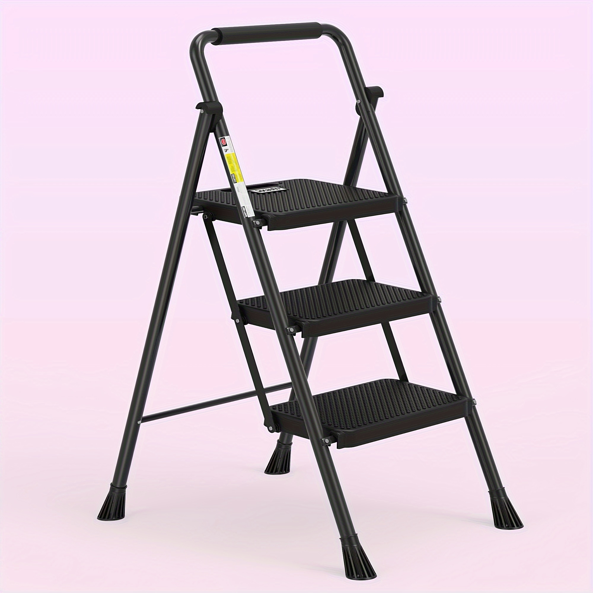 

Lightweight 2/3 Step Ladder, Steel Step Stool With 330lbs Capacity And Handrail, Ideal For Rv, Balcony, And Home Use, Black