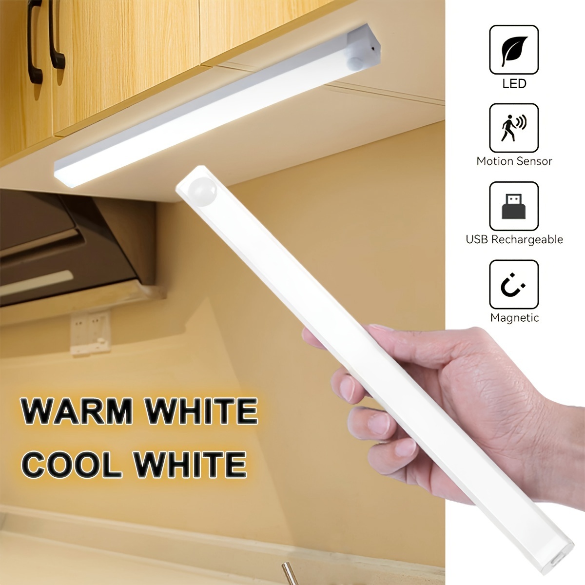 

Motion Sensor Led Lights, Battery Operated Under Cabinet Lights, Stick-on Anywhere Magnetic Closet Lights Warm White, For Bedroom Closet, Cabinet, Safe, Hallway, Stairway, Kitchen, Pantry