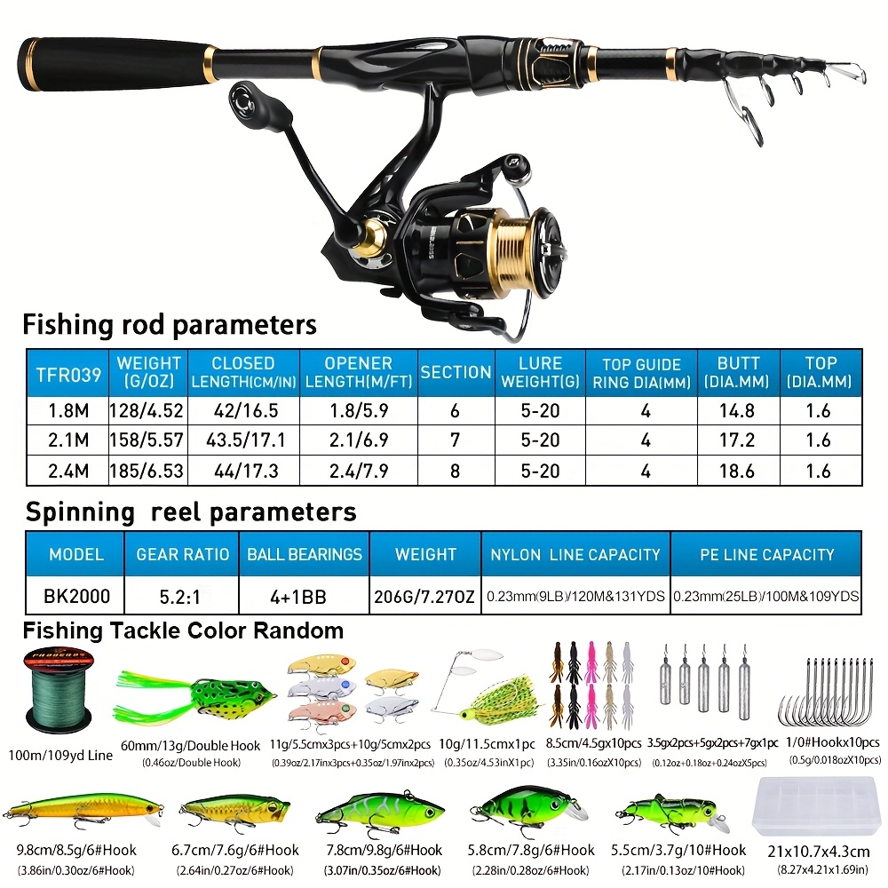 fishing rod reel combo kit spinning reel 1 8m 2 4m - Temu