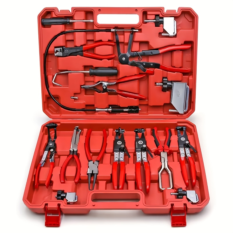 TEMU 16pcs Long-handled Hose Clamps For Automotive Repair Tools, Professional Hose Tools, Long-distance Spring Wire Clamp Hose Disassembly Kit,