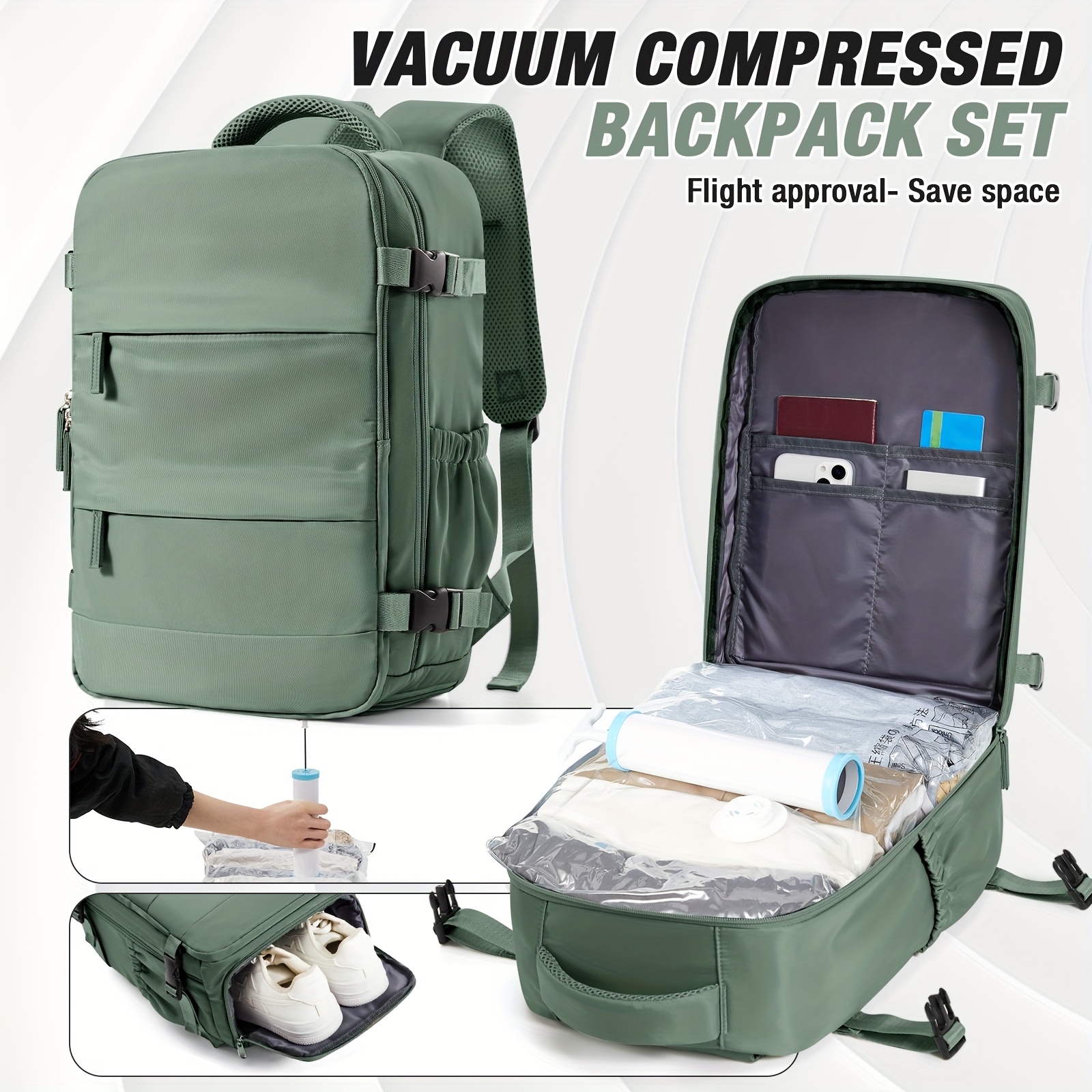 Set de Maletas y Suitcase para Viajes - Esencial para Tus Trips! Backpack con Compresión Vacuum Manual, Liberación de Espacio Masivo, Capacidad Grande + Diseño Detachable - Imagen 3