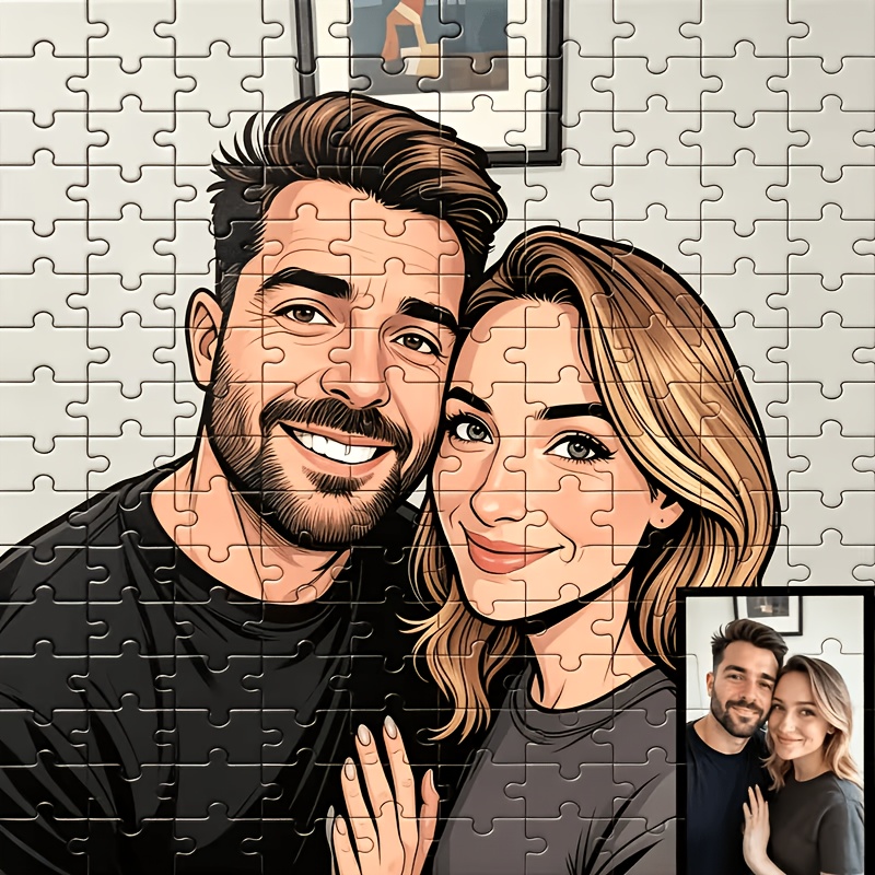 TEMU Cadeau du An, Personnalisation pour la Saint-Valentin ! Puzzle d'art portrait photo personnalisé - Couple, Mariage, Famille - Impression dessin
