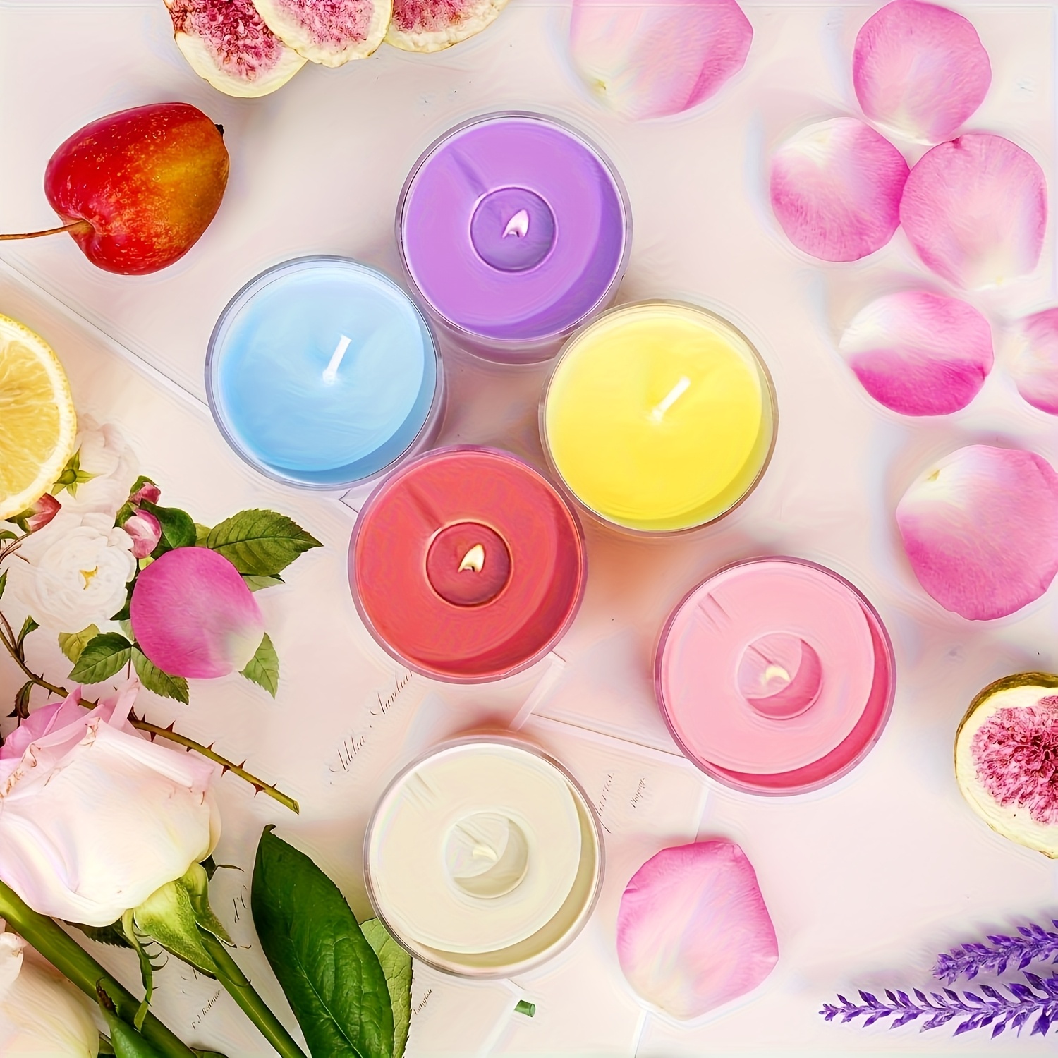 TEMU 12 Soy Wax Candle Set Acrylic Material Canned With 12 Fragrance Types Including Vanilla Lemon Pomegranate 2.5 Ounces Per Can Household Fragrance