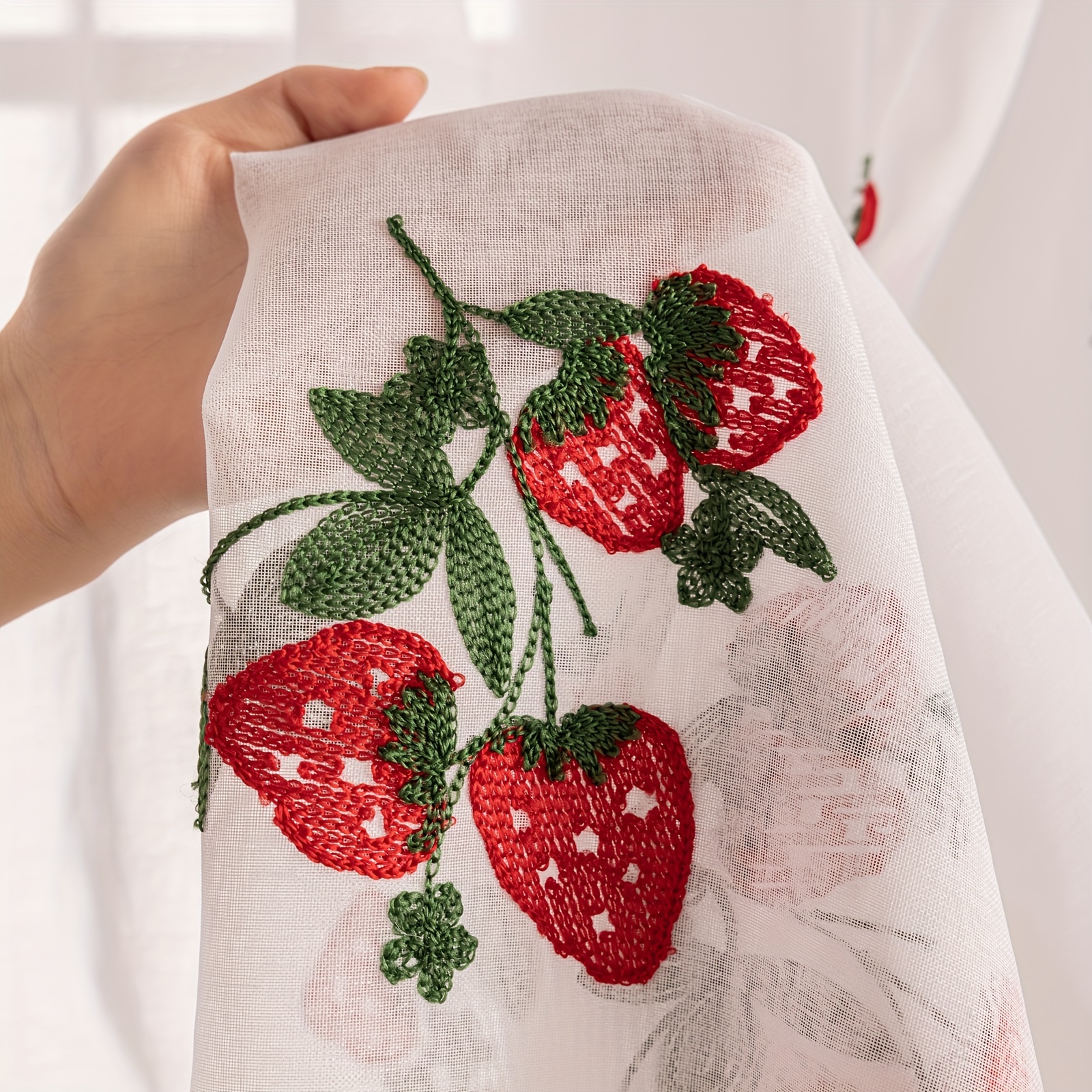 2pcs Packaged Embroidered Valance Short Curtains Trolley Pocket Window Curtains Integrated Curtain Design Embroidered Fruit Pattern Curtains Living Room Study Balcony Home Decoration