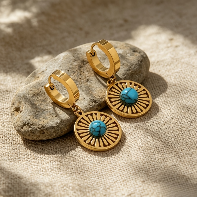 Women's Stainless Steel Retro Hollow Pendant Earrings