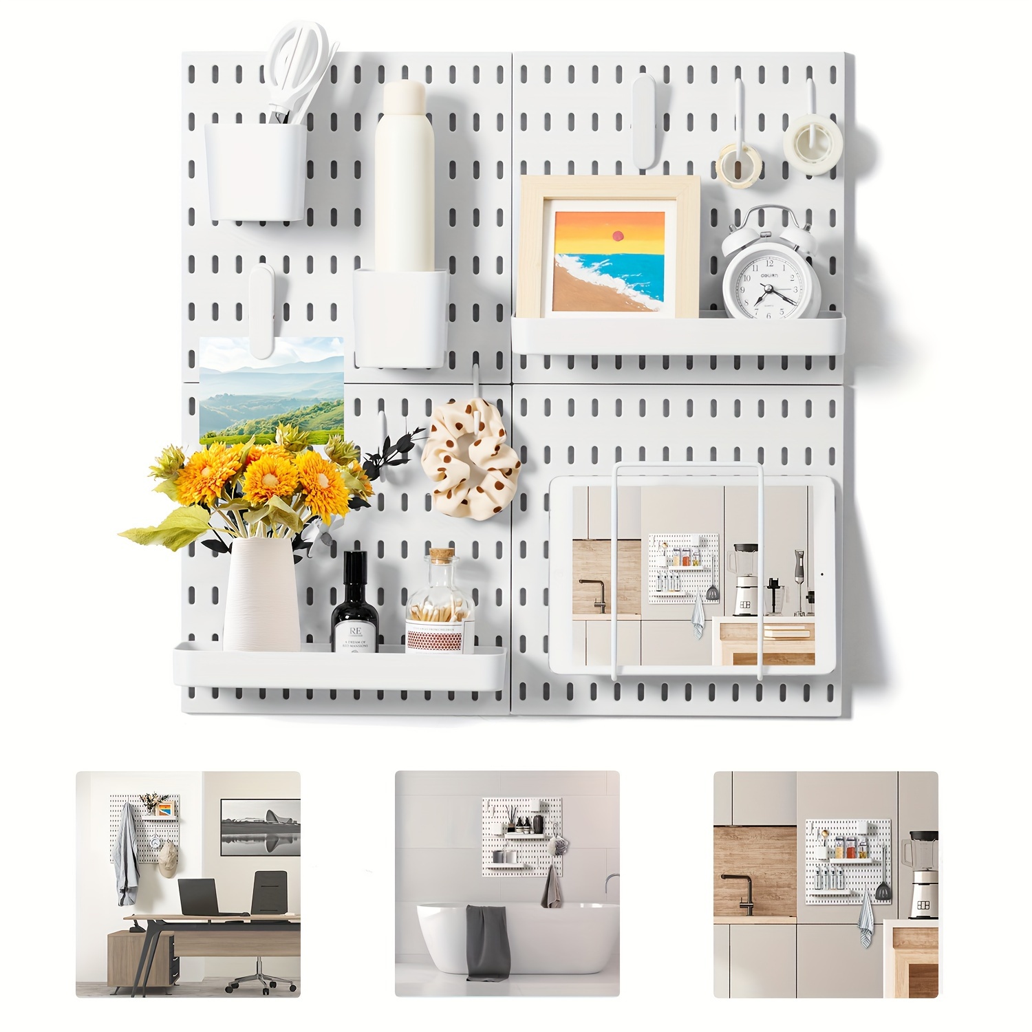 

Deli 22" X 22" White Pegboard Combination Kit, With 4 Pegboards And 17 Accessories Modular Hanging For Wall Organizer, Wall Mounted Storage Set For Home And Office