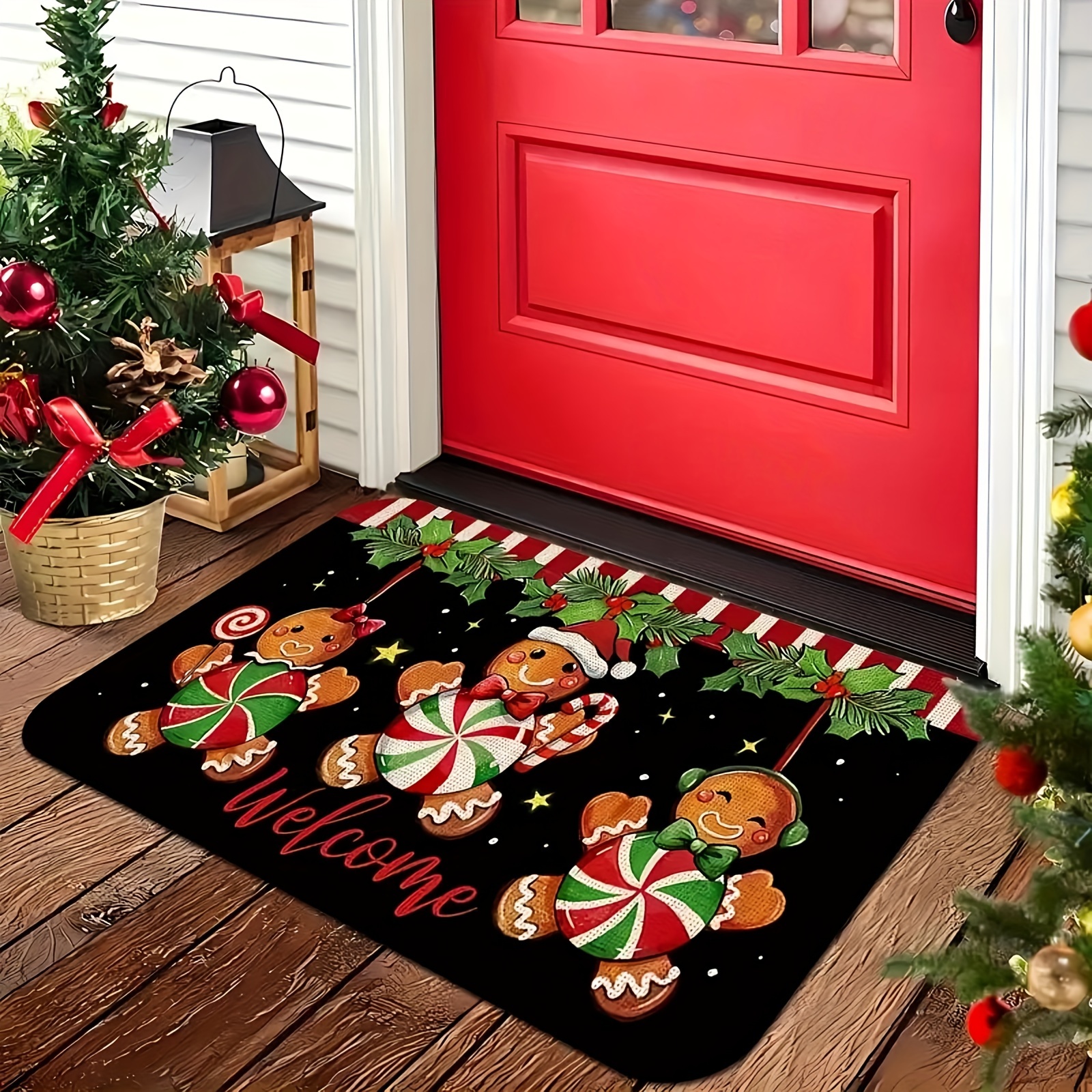 

Christmas Gingerbread For Man Velvet Doormat - Non-slip, Machine Washable Rug For Entryway, Bedroom, Kitchen & Bathroom Decor