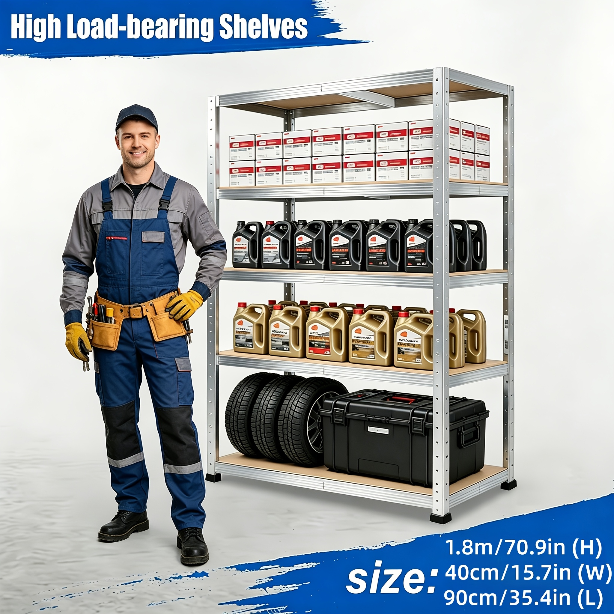 Warehouse Shelves, With A Load-bearing Capacity Of 875 , In 59.1, 70.9, And 78.7 Inch Sizes, Featuring A Five-layer Structure And Adjustable Metal Shelves. Suitable For Use In Homes, , , And Offices