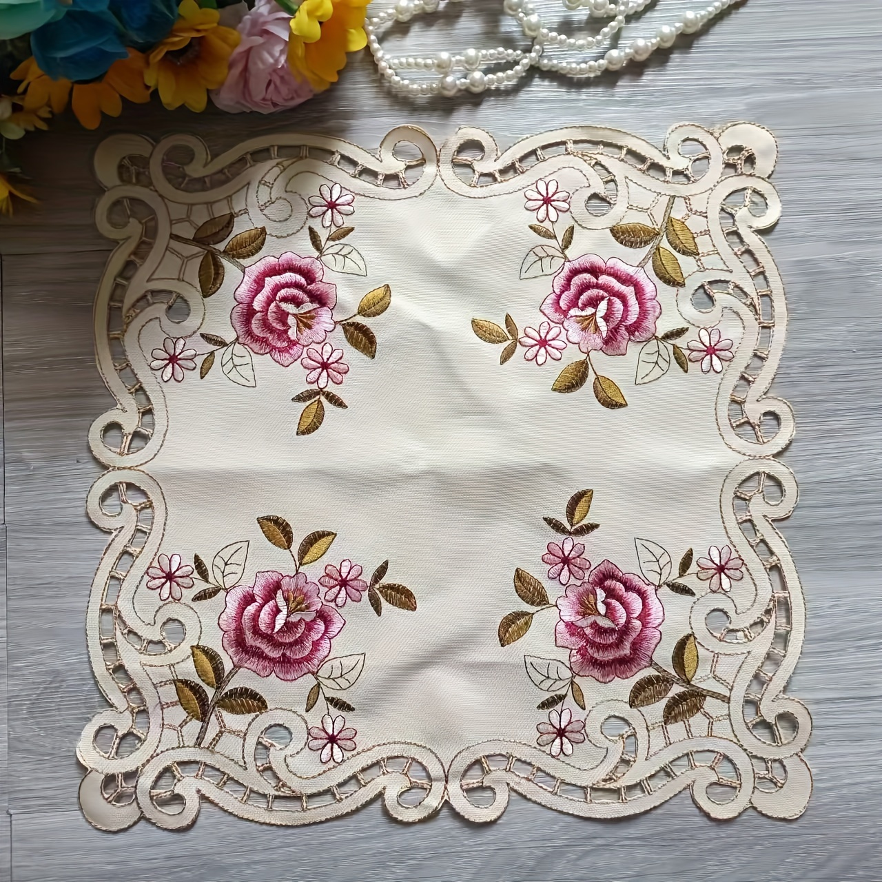 TEMU 1pc, Table Runner, American-style Coffee Table Tv Cabinet Dining Table Runner, Lace Fabric European-style Dressing Table Runner, Dining Table