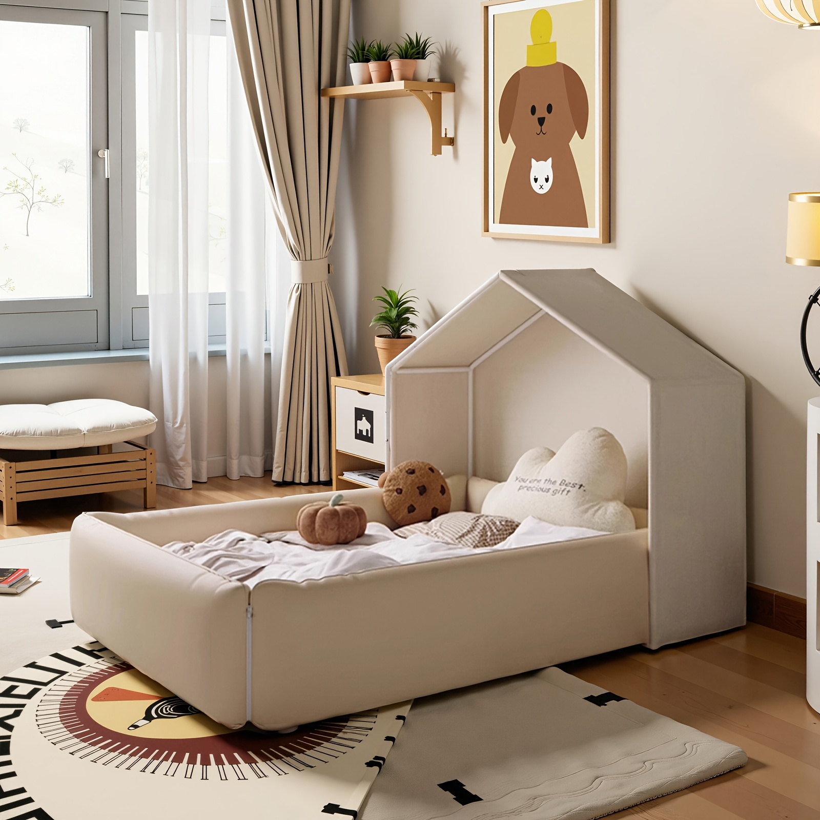 Convertible Baby Crib With Safety Enclosure & Guardrails - Multifunctional, Playpen Crib, Tree-Shaped Fabric Tent Mattress, Montessori Playhouse. Practical Bedroom Furniture, Suitable For Boys, Girls And Teens No Mattress Required