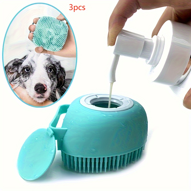TEMU Pet Shampoo Brush, Silicone Massage Rubber Bath Comb With Shampoo Storage For , Pet Grooming Tool Christmas Gift