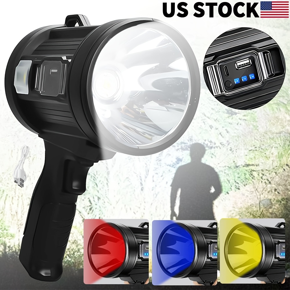 Rechargeable Spotlight 990,000 Lumens – Super Bright LED Flashlight With COB Light & Solar Charging For Camping, Boating, Emergencies