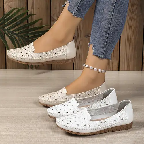 Women'S Fashionable Cut-Out Slip-On Flats - Lightweight, Comfortable * Shoes with Decorative Lace Design, White and Beige * Casual Attire, Casual Footwear | * Flat | Synthetic Upper, Comfortable Shoes Women'S Fashionable Cut-Out Slip-On Flats - Lightweight, Comfortable * Shoes with Decorative Lace Design, White and Beige * Casual Attire, Casual Footwear | * Flat | Synthetic Upper, Comfortable Shoes