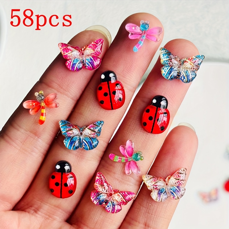 E-shop 28/58/86 Mini Harz Schmetterling und Käfer Dekorationen, bunte Insekten-Motiv Dekorationen, geeignet für Nagelkunst, Scrapbooks, Haarspangen,