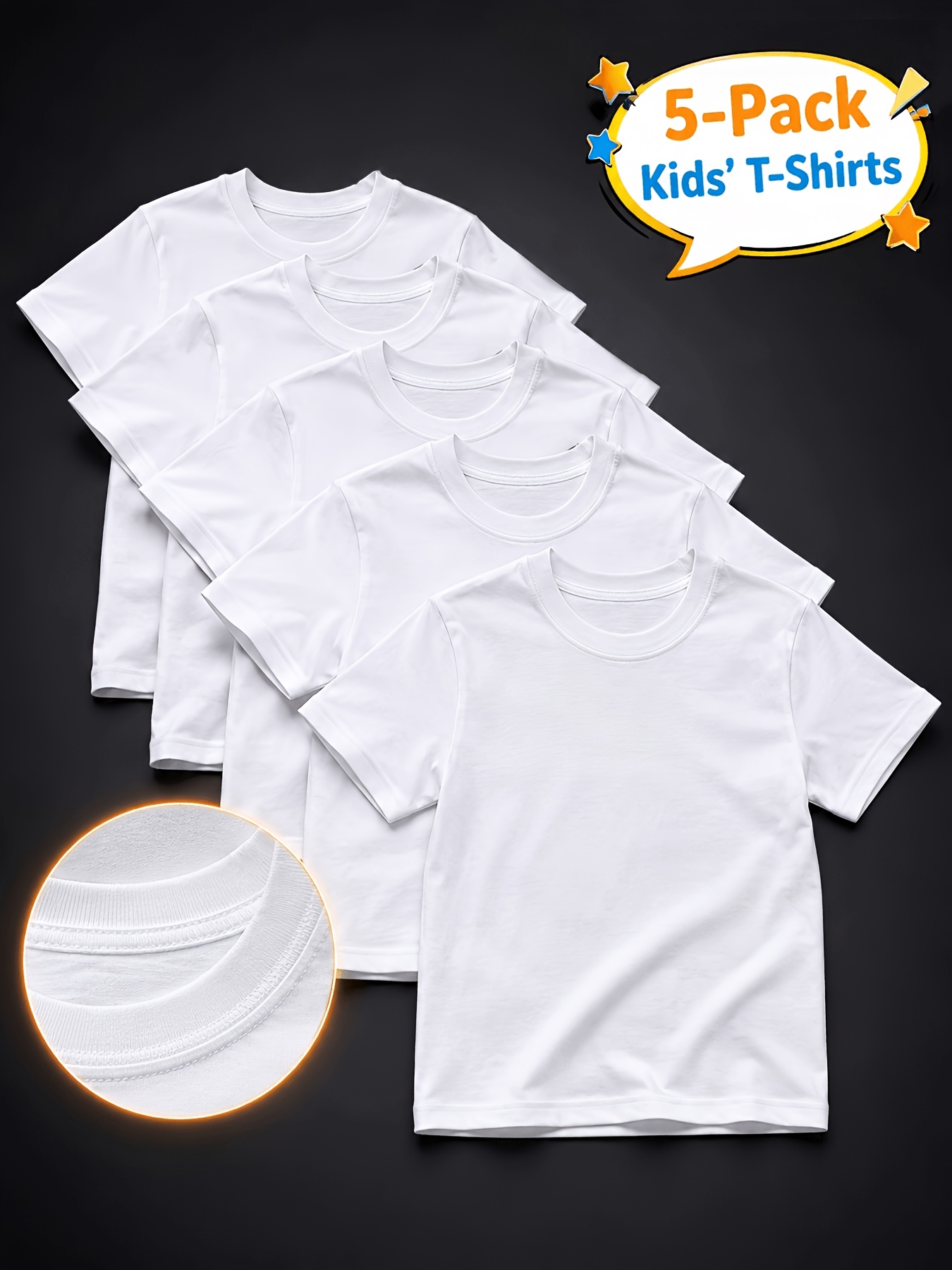 5pcs kids summer white short sleeve t shirts soft crew neck   breathable and lightweight for outdoor activities childrens gift apparel simple and stylish top smooth fabric