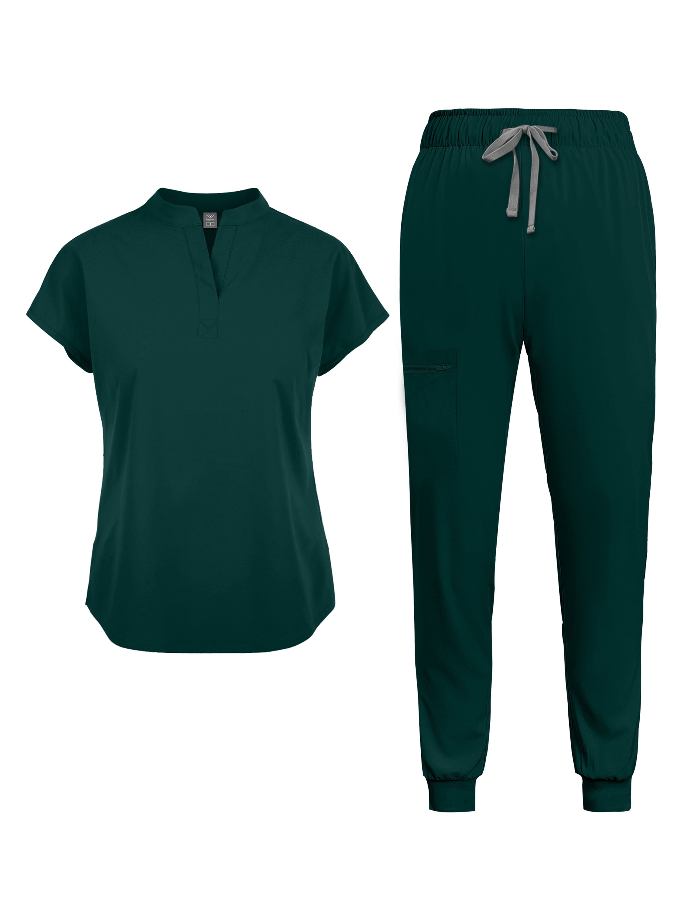 Conjunto de uniforme casual para mujer NiaaHinn - Túnica de manga corta de color sólido y pantalones con bolsillos, cuello mandarín, longitud regular, comodidad para todas las estaciones, ropa de trabajo casual para enfermeras, dentistas y profesionales, conjunto de uniforme para mujer, conjunto de uniforme para enfermera