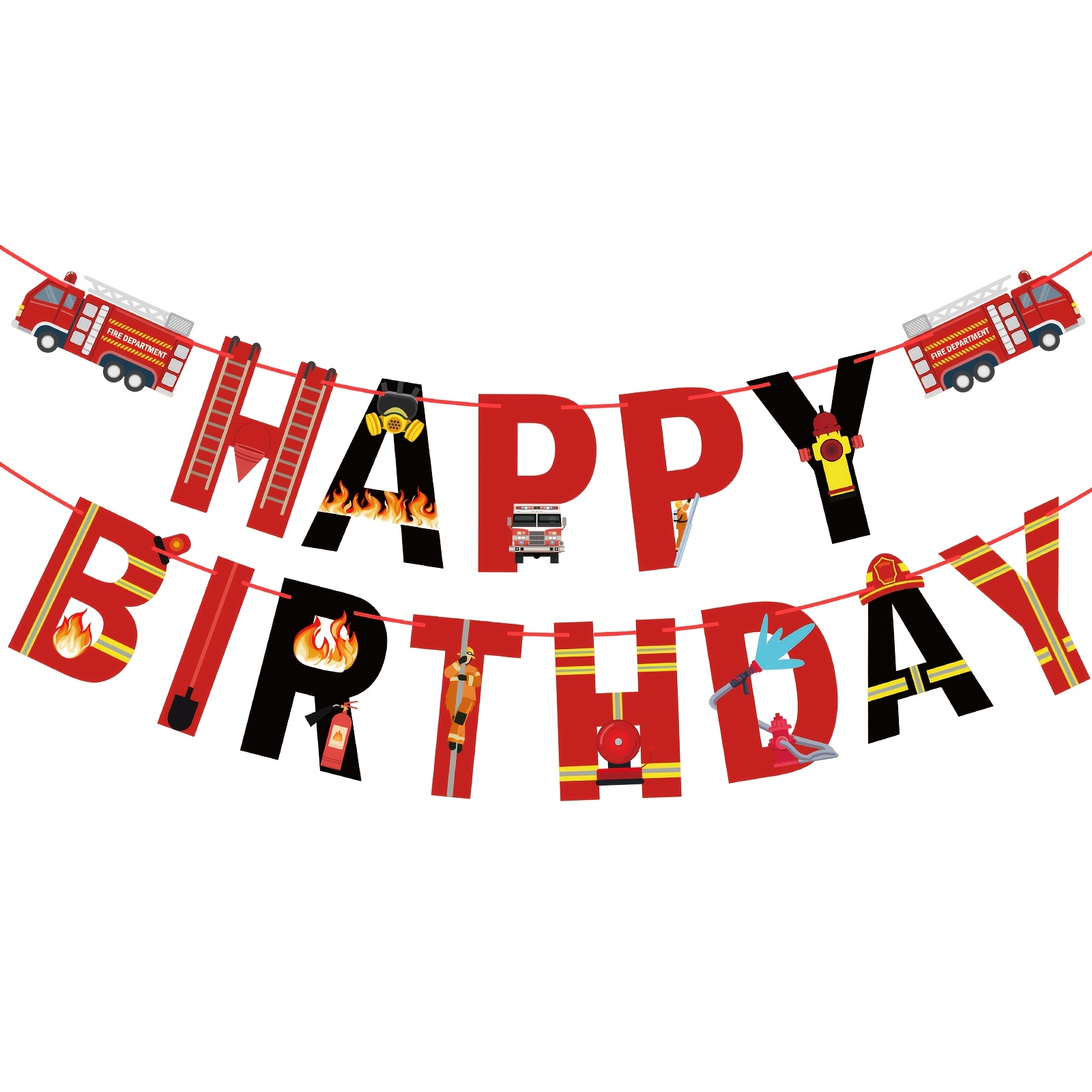 

Banner For Truck Themed Birthday Celebration, Featuring Decorations For A Firefighter Rescue Party, Boys, In Vibrant Red.