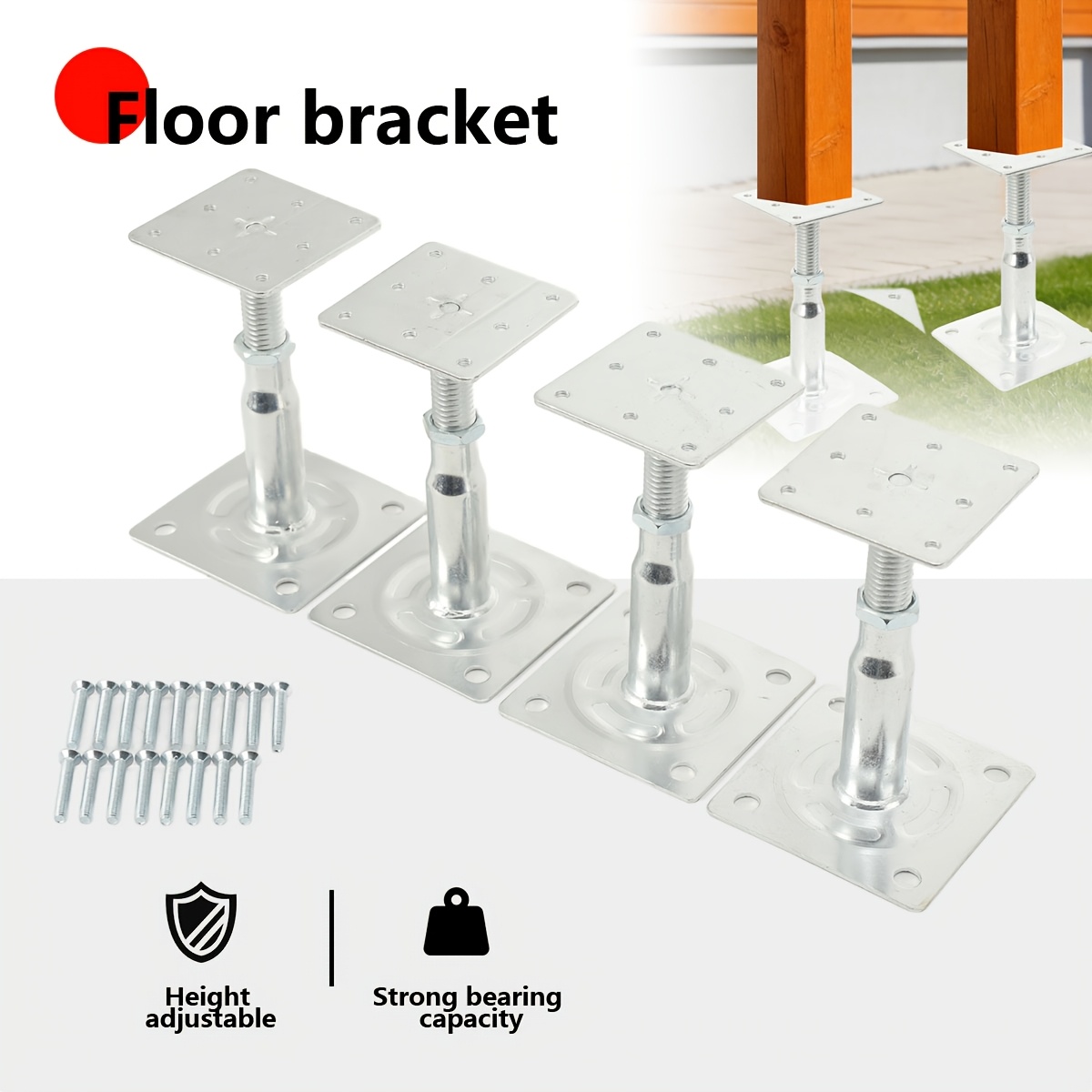 Image of 4pcs Of Height-adjustable Post Brackets, 75 X 95mm Post Brackets, Support Feet, Base Feet For Fences, Shelters, Carports, Pergolas, Construction Work, Silvery