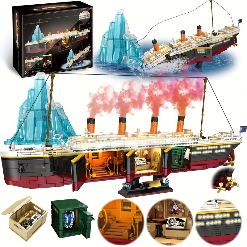 

Titanic Building Set, 2288 Pcs Titanic Toy Blocks Set With Glowing Light Strip, Ship , For Fans And Kids