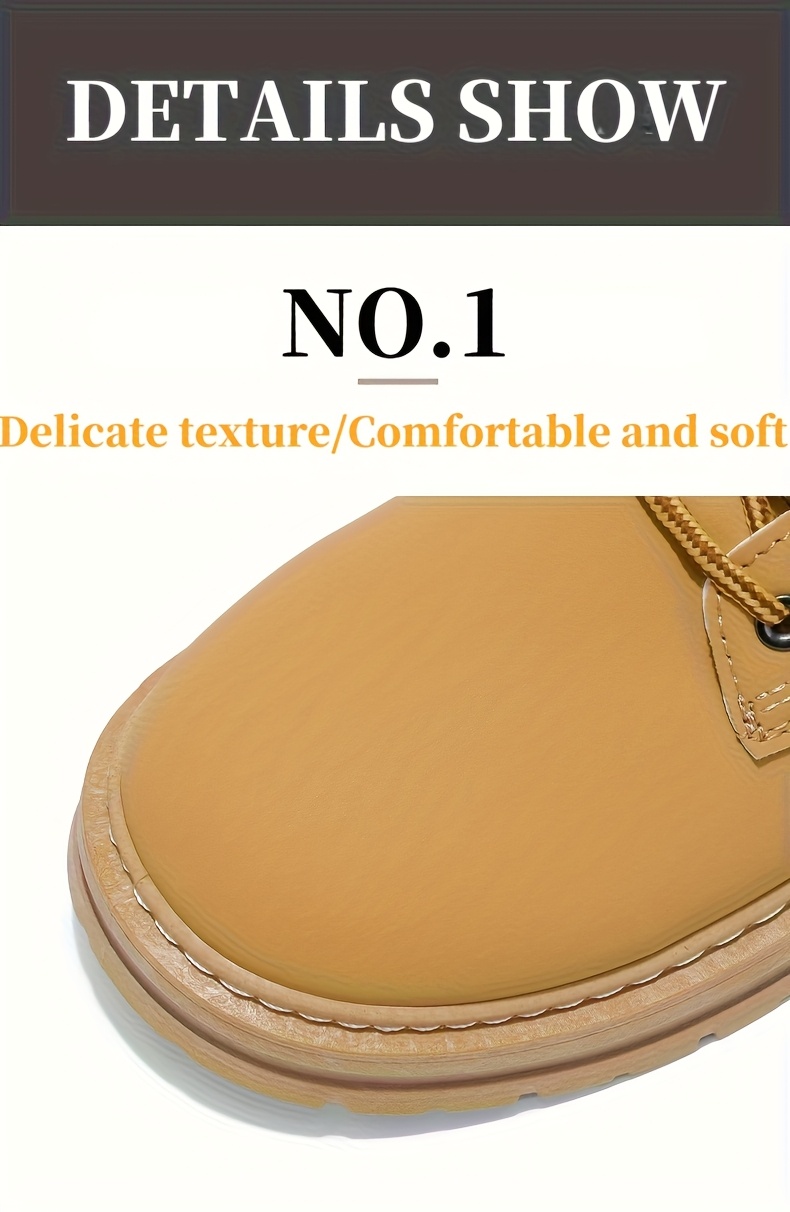   mens heavy duty winter boots like sneakers plush like warm slip pvc sole lace up   calf for ice traction outdoor casual use beige tan pu upper cold weather shoes details 1