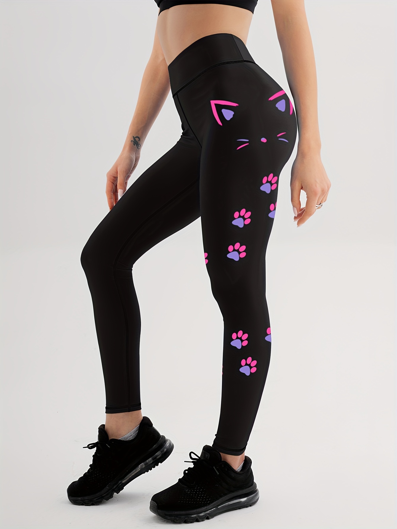 Women s High Waist Cat Print Yoga Pants Stretchy Workout Leggings Graphic for Running Fitness Sporty Style