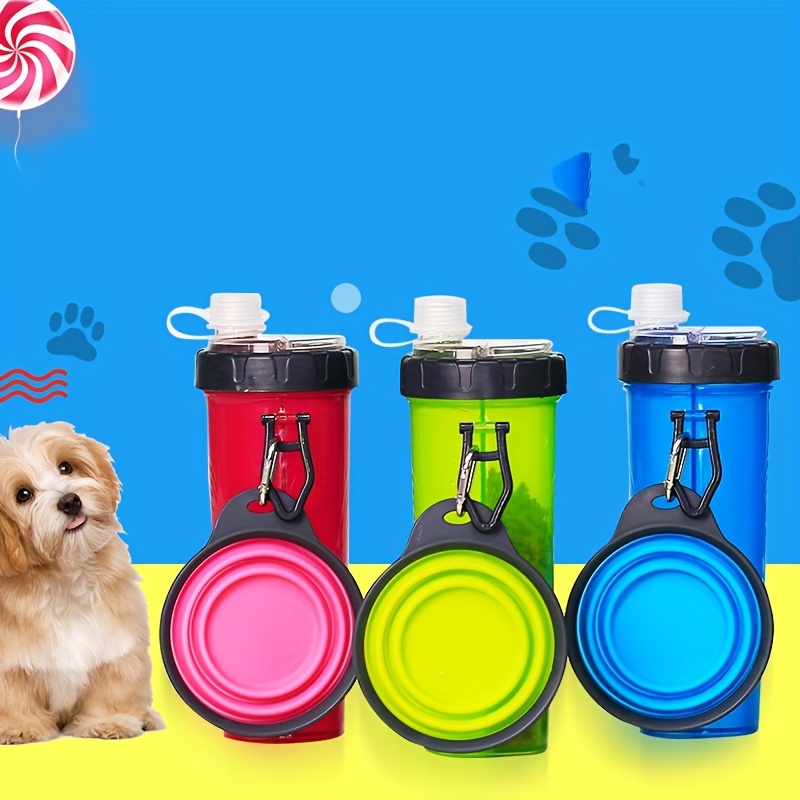 

Portable 2-in-1 Dog Water Bottle With Collapsible Food Bowl, Uncharged Plastic Pet Travel Cup, Convenient Feeding & Watering Supplies For Pets On The Go