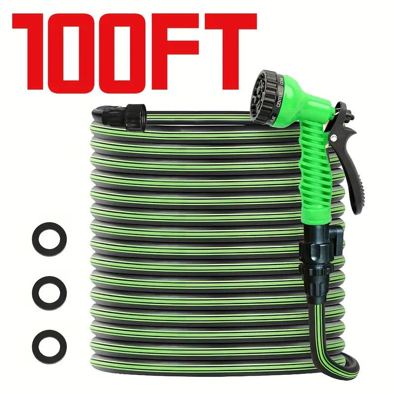 100ft garden hose 7 adjustable function nozzles leak proof design car washing water pipe garden watering water pipe garden watering water pipe suitable for outdoor such watering yard cleaning car washing pet bathing Product details 0