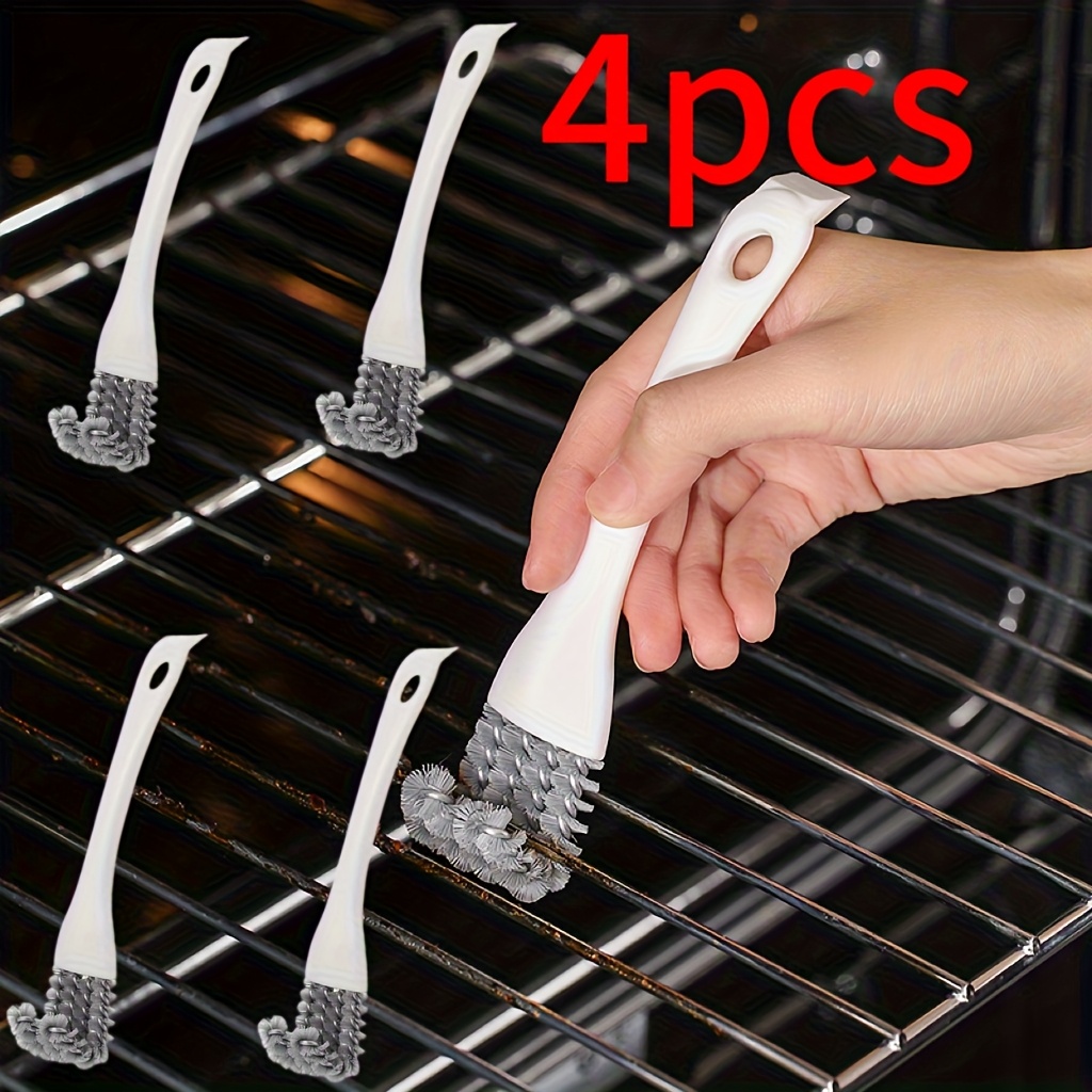 TEMU 4pcs Cleaning Brush With Handle, Durable Reusable Plastic, Hard Firmness, No Electricity Needed, Ideal For Living Room, Bedroom, Outdoor, Toilet, Kitchen- Easy Reach& Corner Cleaning Tool