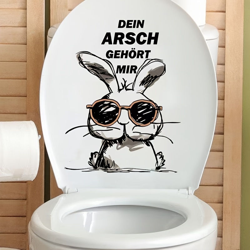 1pc Quirky Rabbit Toilet Sticker With Glasses, And Oil-resistant, Ideal For Toilets, Bathroom Decor