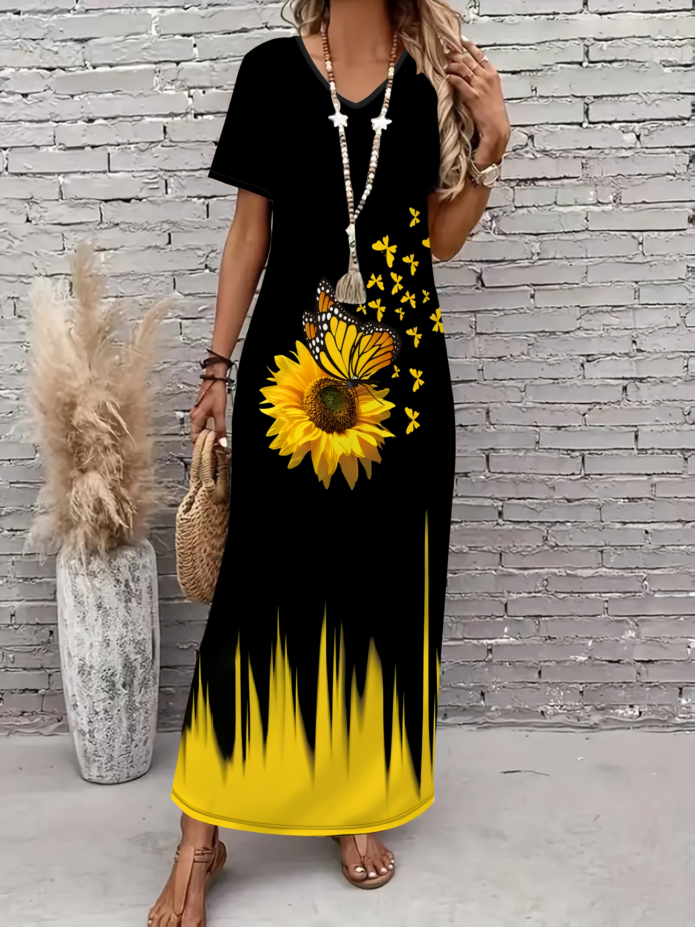 sunflower dresses for women sold on Temu United States