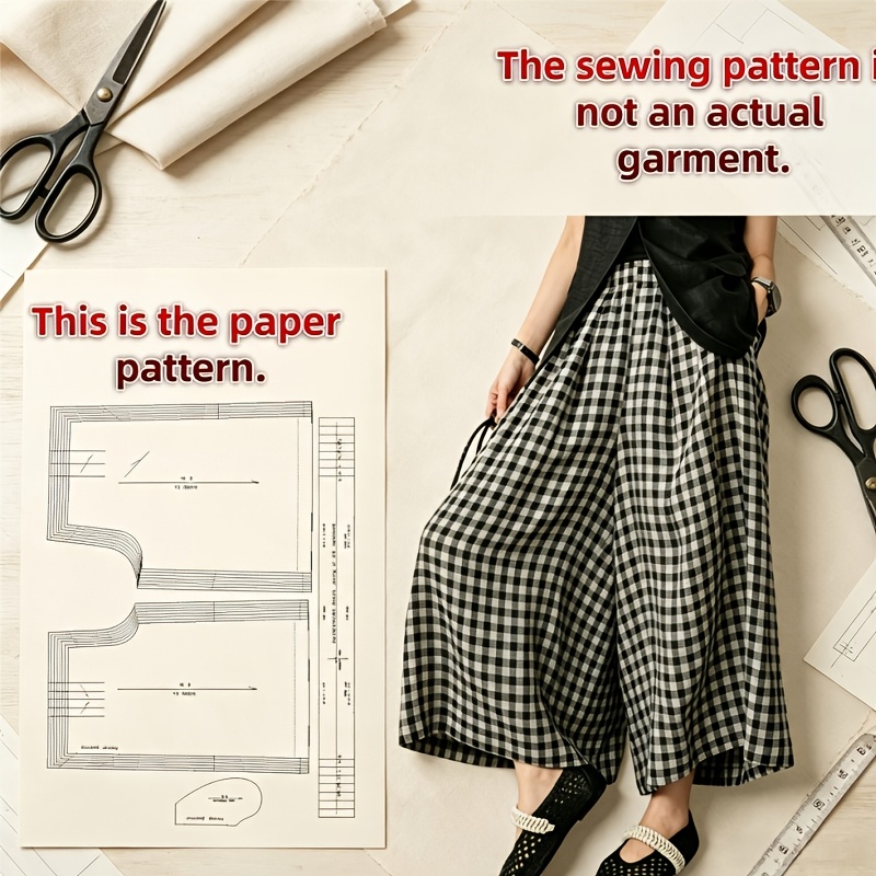 TEMU Women's Elastic Waist Wide Leg Cropped Pants Sewing Pattern, 1:1 Printable Loose Trousers Sewing Template For Handcrafts, Ideal Gift For Sewing