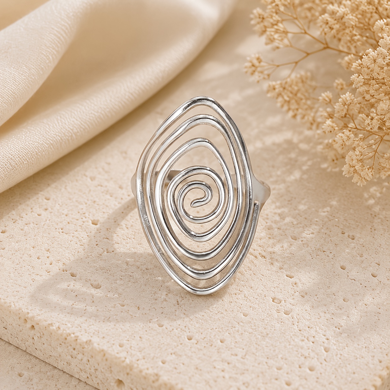 TEMU 1pc Anillo Abierto de Acero Inoxidable con Forma de , Diseño Hueco, Regalo Diario de Moda para Mujer