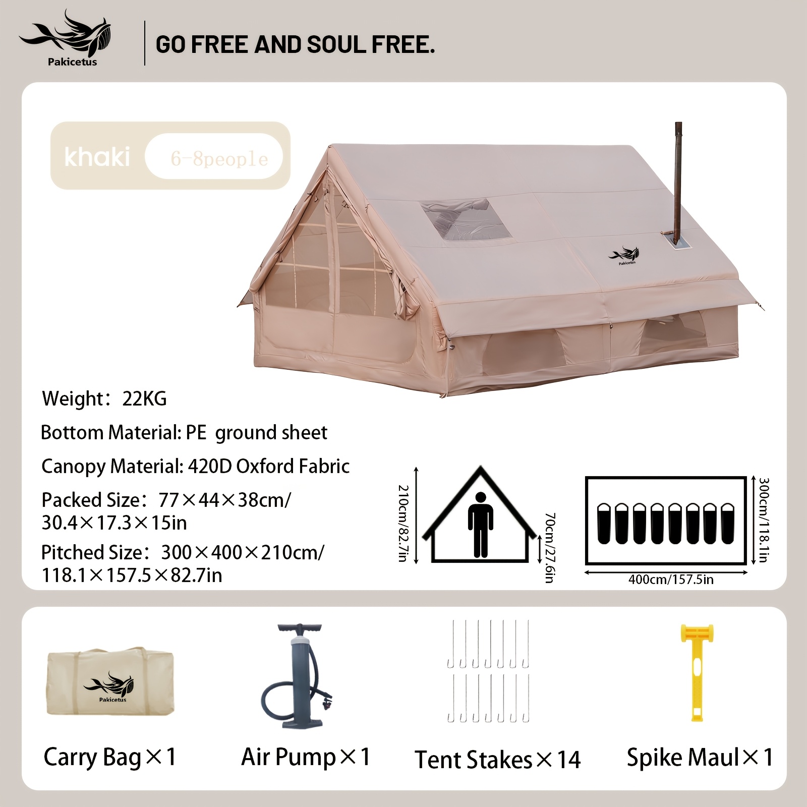 Image of Inflatable Camping Tent Suitable For 4-8 People Outdoor With Windows Portable Tents, Universal Self-supporting Air Tents, Inflatable Tent, With A Easy And Portable Storage Bag