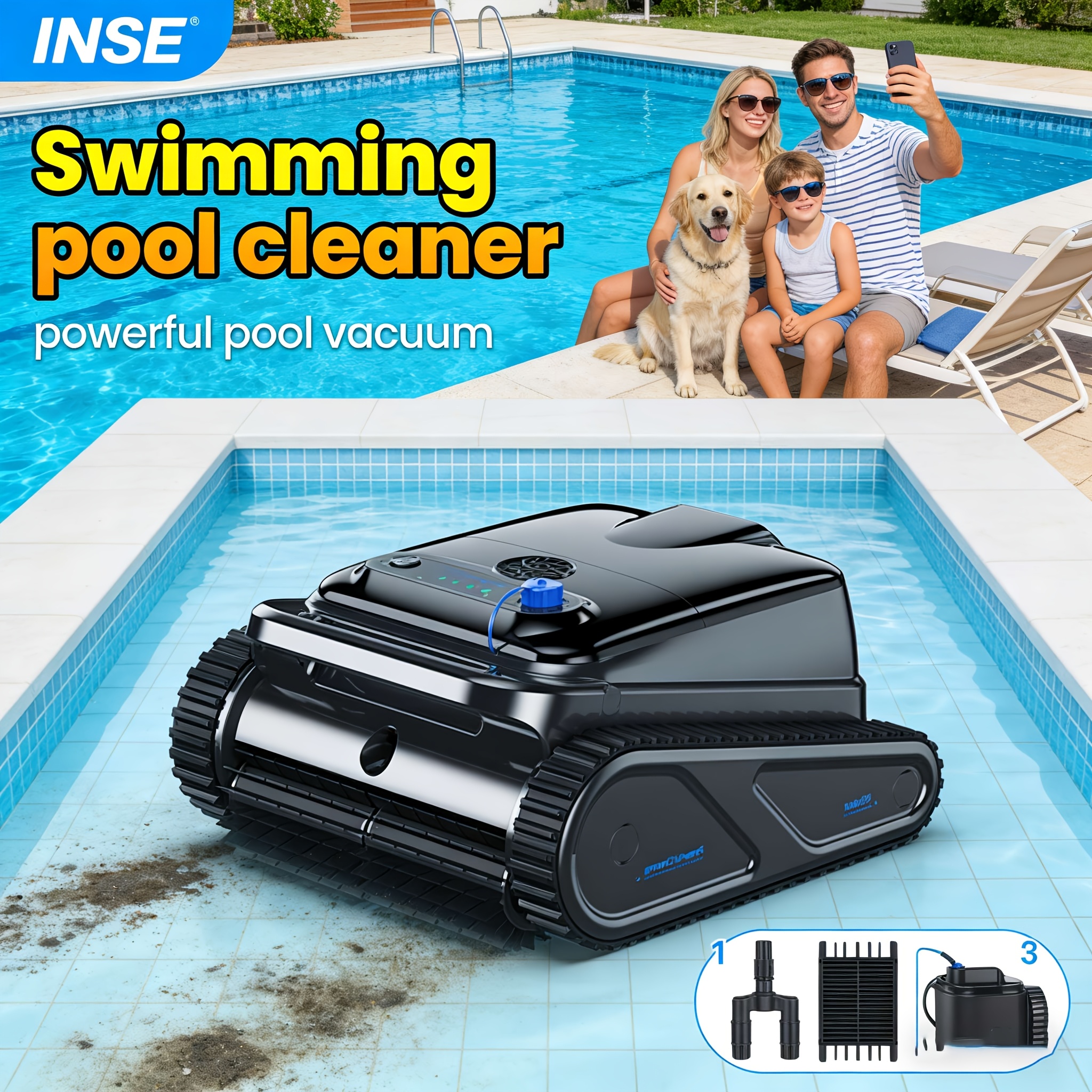 Image of Inse New Cordless Robotic Pool Cleaner: 230 Minutes , 22600pa Powerful Suction, 3.5l Filter Basket, Self-parking & Lightweight, Perfect For Flat Above/in-ground Pools Up To 80ft/2000