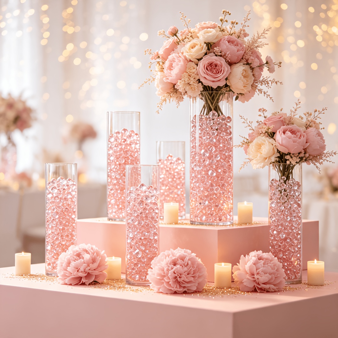 TEMU 1040pcs Faux en Acrylique Rose, de , Garniture de Vase, Simulés Brillants pour Décorations de Remplissage de Vase, Centres de Table de Bougies,