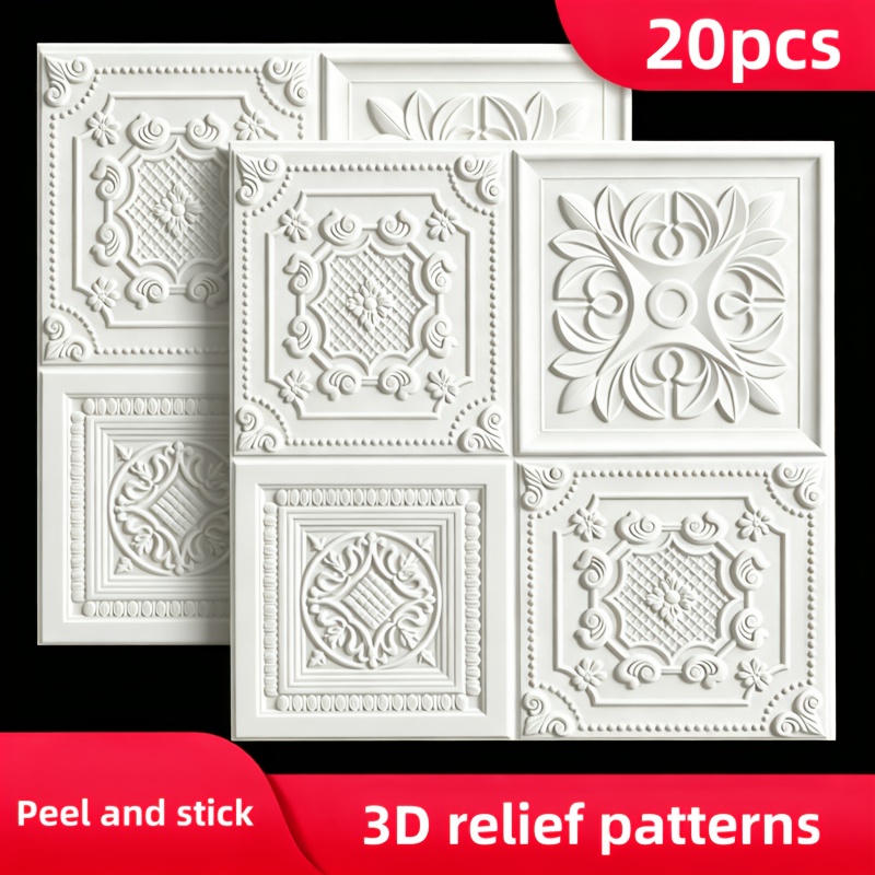 TEMU 20pcs, 6mm Thickness 3d Embossed Wallpaper, Ornate Self-adhesive Wallpaper With Floral Pattern, Easy To Apply And Remove, Easy To Clean And