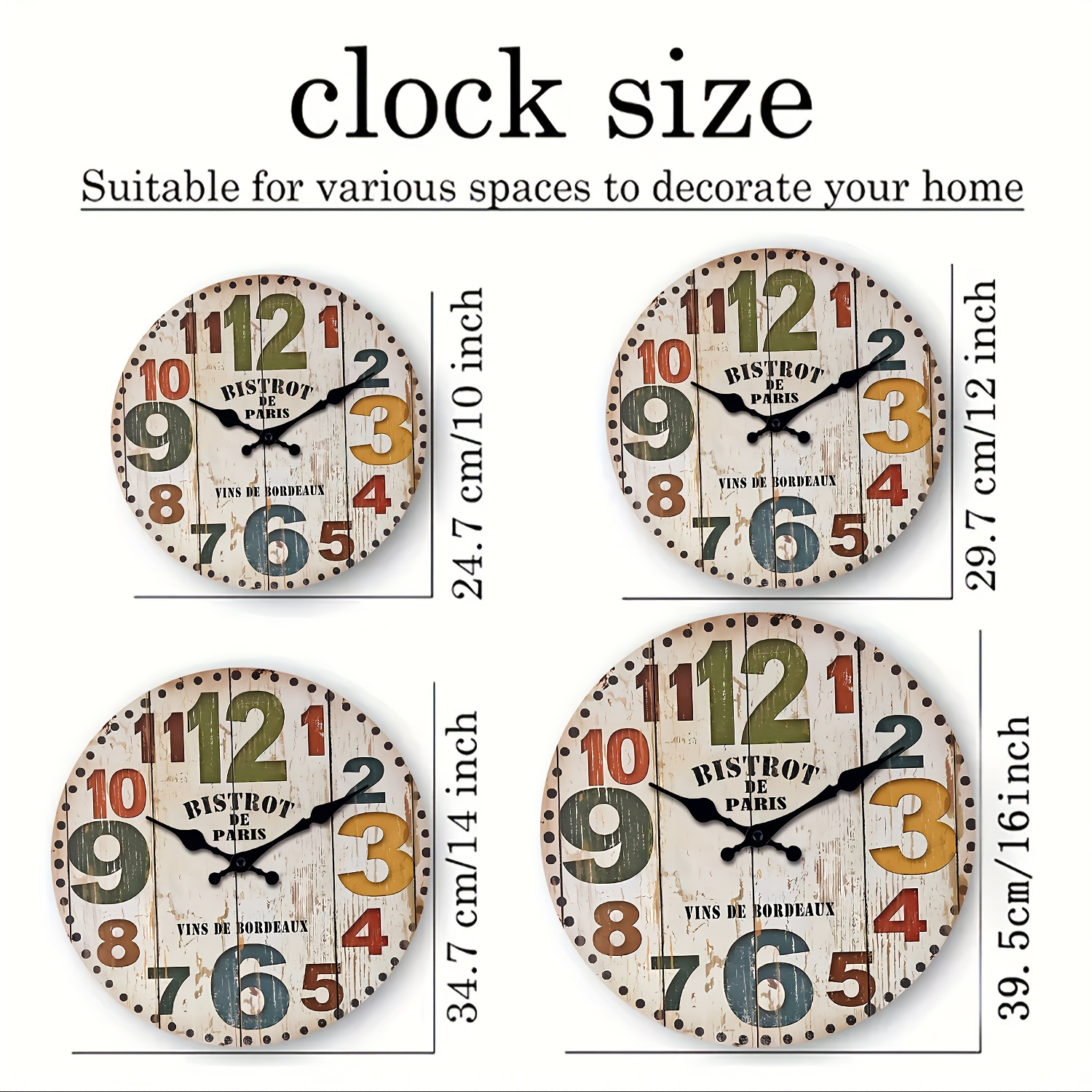 ZHUANCHOU Reloj Cocina Reloj De Pared De 12 Pulgadas Reloj De Pared  Decorativo De Cuarzo Retro Diseño Números Romanos Fácil De Leer Reloj De  Pared Silencioso Sin Tictac de Pilas : 