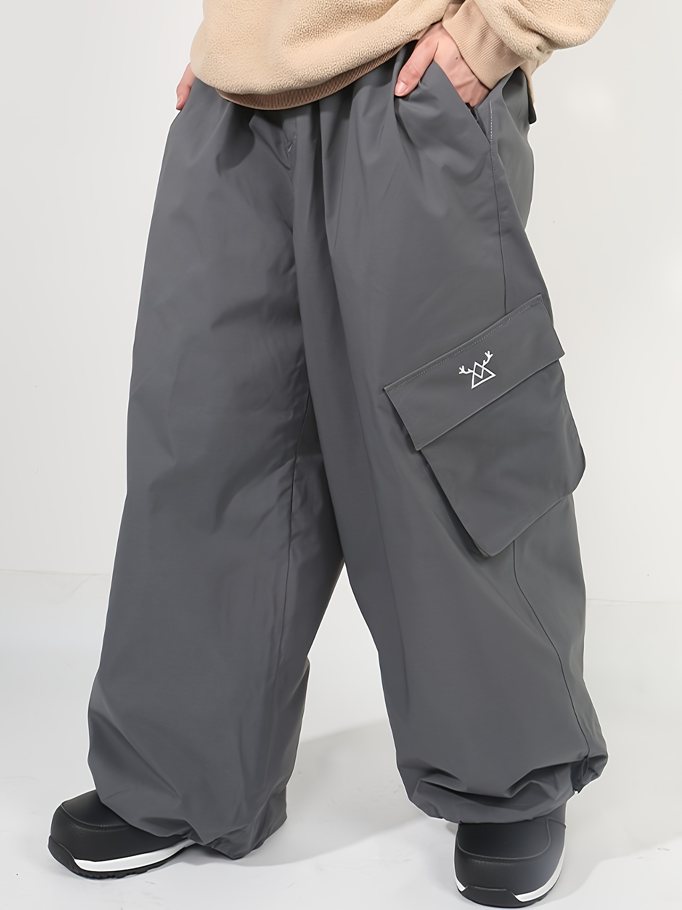 IXYHPJP Men's Winter Cargo Pants Warm Joggers Black Grey