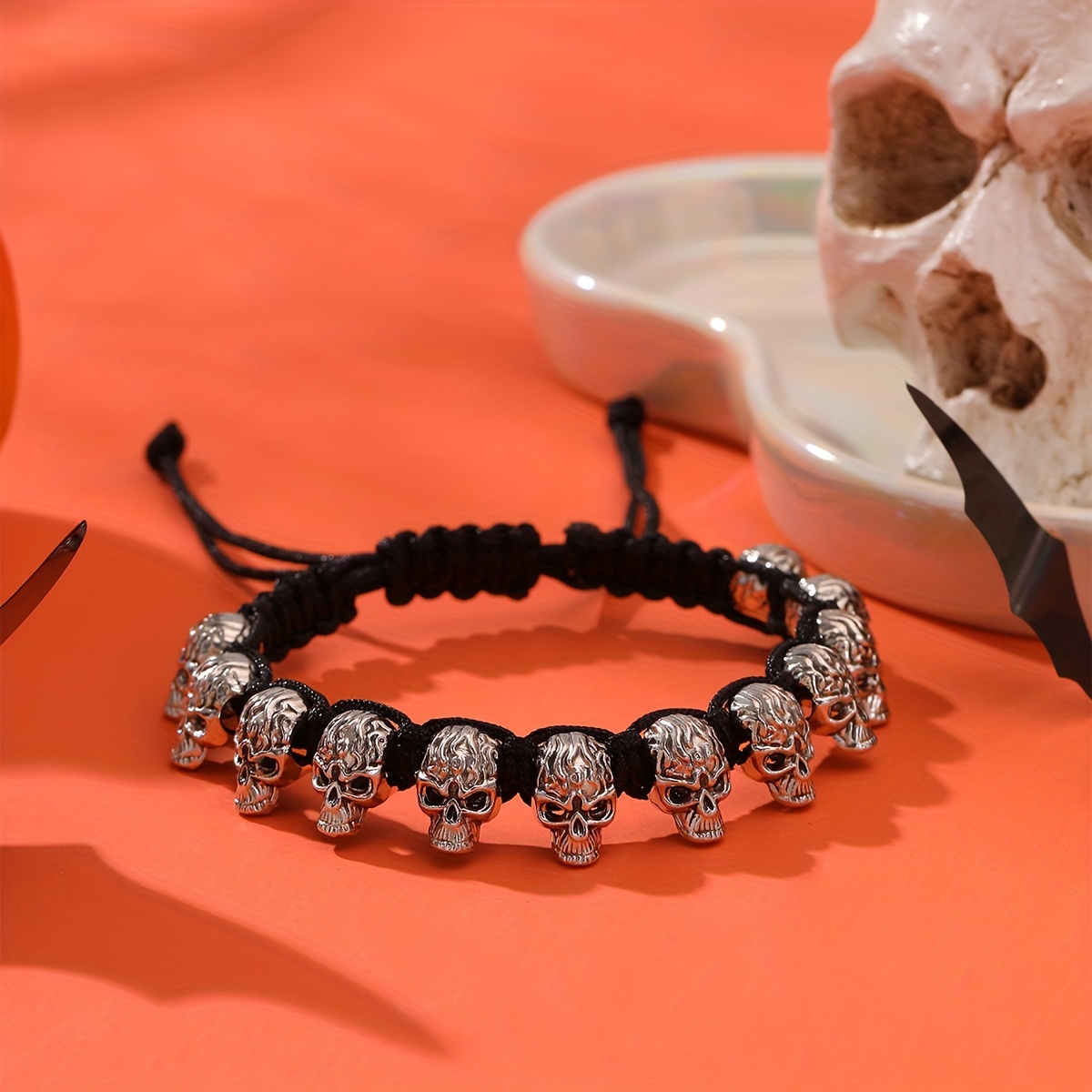 Gothic Skull Beaded Bracelet Adjustable Wristband