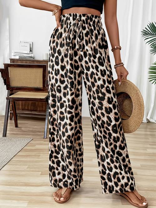 elegant leopard print wide leg pants for women