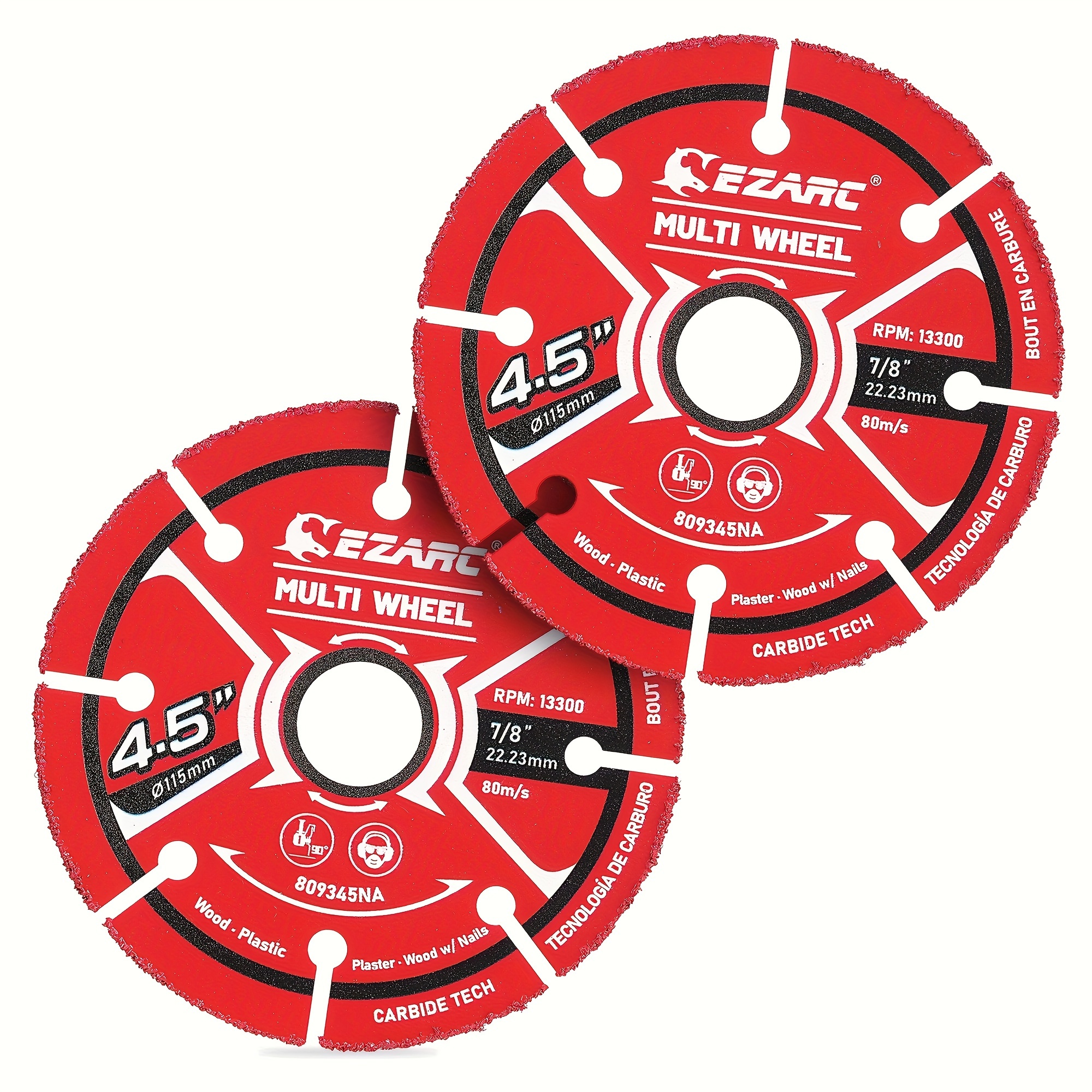 

2pcs Ezarc 4.5 Inch Carbide Grit Cut Off Multi Wheels, Cutting Disc, Carbide Cutting Wheel For Wood, Wood With Nails, Laminate, Plastic, Plaster, Superior Durability