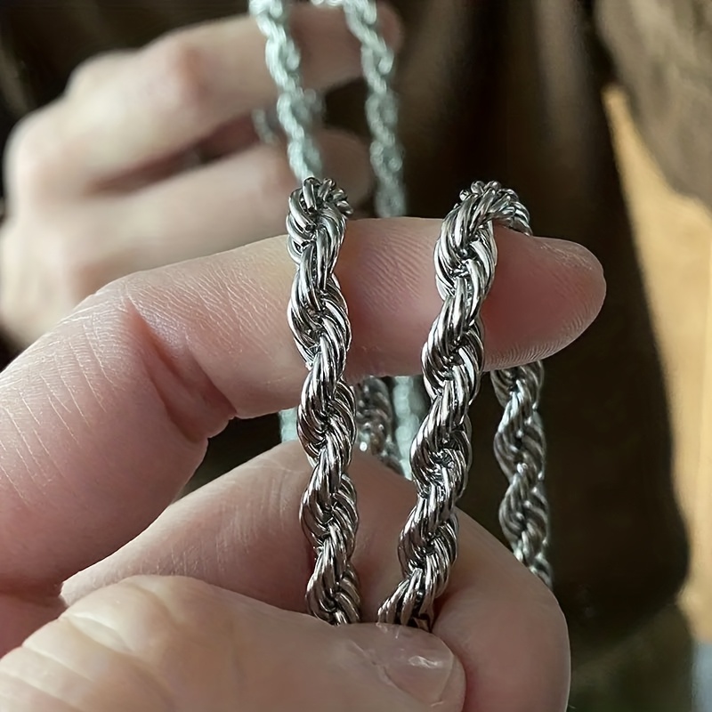 Minimalist 4mm Stainless Steel Twisted Rope Chain Necklace, Adjustable