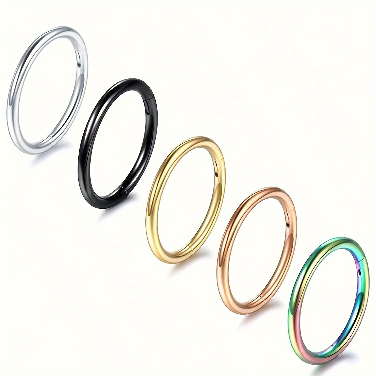 Image of 5pcs Women' Steel Hinged Nose Ring, Septum Ring Septum Piercing Jewelry Nose Hoop Ring Septum Clicker Cartilage Daith Tragus Helix Hoop Earrings Hypoallergenic