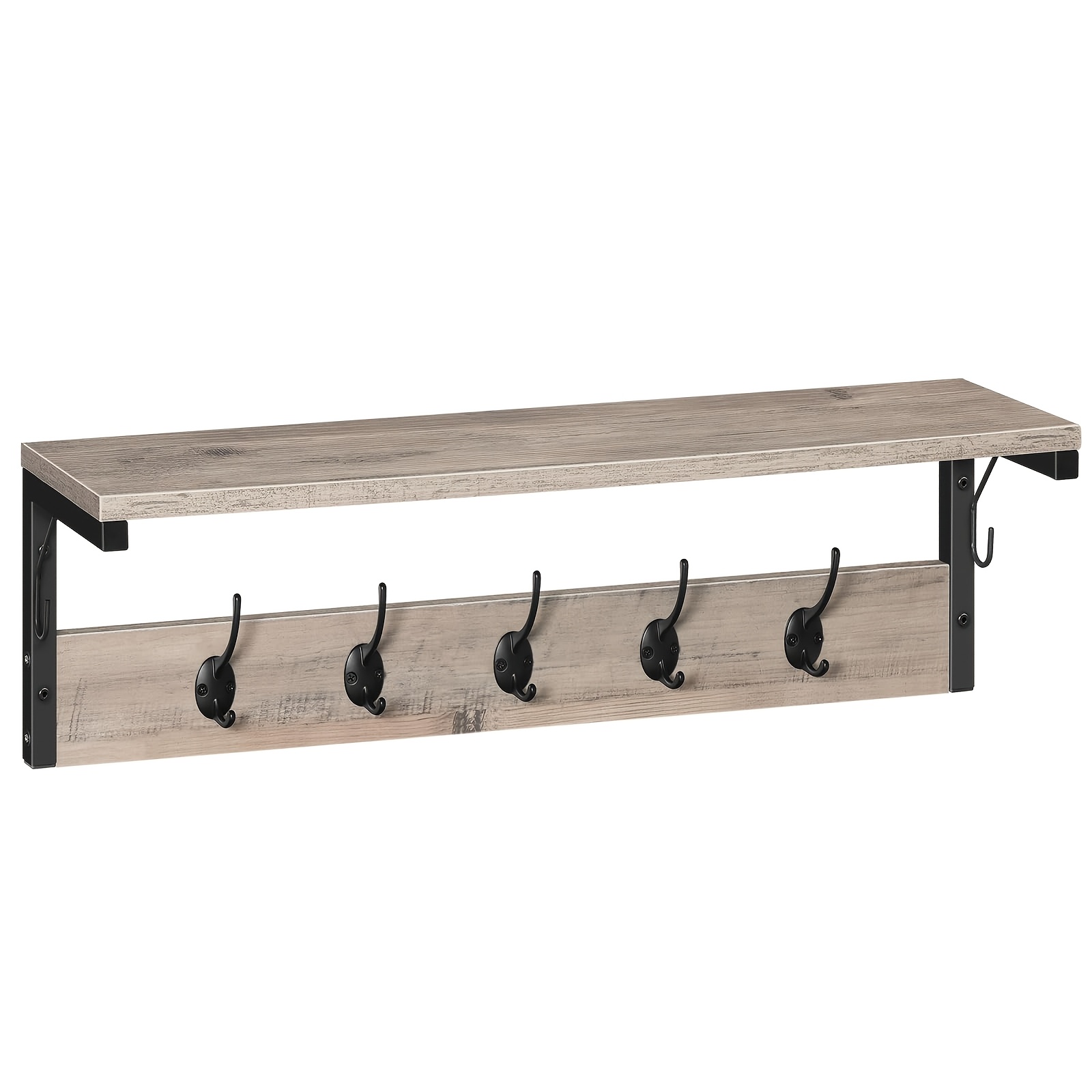 Wall-mounted Coat Rack With 7 Hooks And Storage Shelf, Stylish Wall-mounted Storage Rack With Rod, Perfect For Hallway, Living Room Or Kitchen, Gray