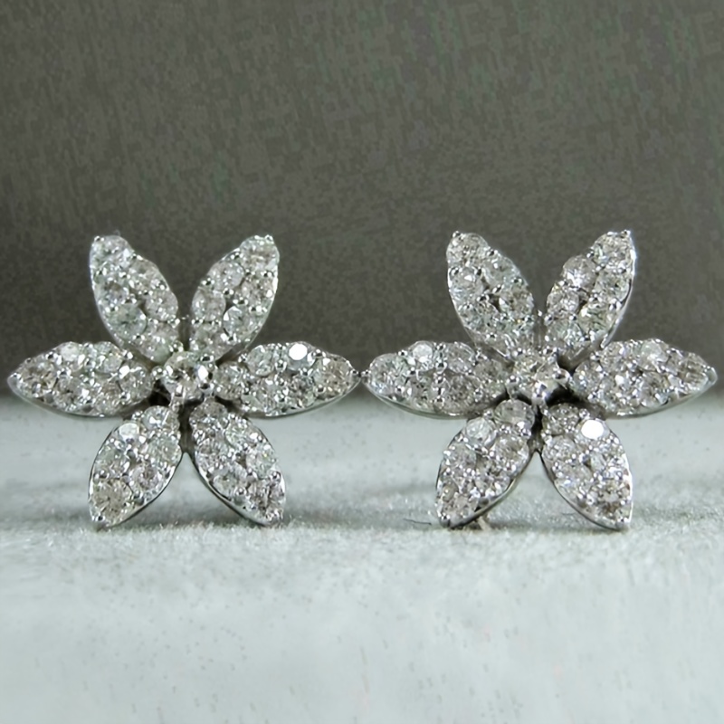 E-shop 1 Paar Damenmode Ohrstecker Exquisit Elegante Blumen Ohrstecker Strassfassung Funkelnde Synthetische Zirkonia Damen Party Date Freizeit