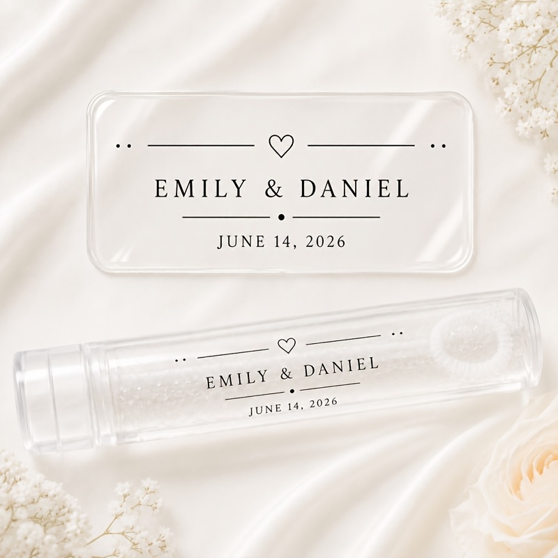 TEMU Étiquettes de de mariage personnalisées transparentes pour - Étiquettes personnalisées avec nom et date à paillettes transparentes adaptées aux