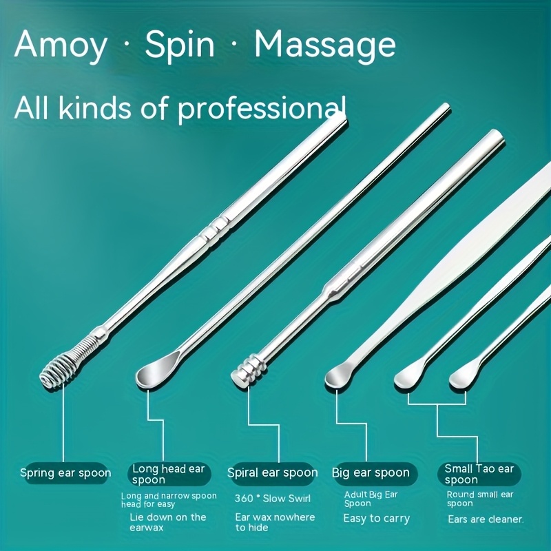 New Stainless Steel Ear Scoop Set for Cleaning Ears, Spiral Adult Ear Cleaner with Ear Digging Spoon