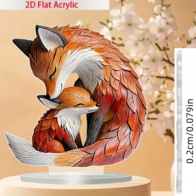 TEMU 2d Flat Acrylic Bohemian Fox Statue - 7.87" Vibrant Desk Decor With Realistic Fox Design, Textures For , Ideal Holiday Gift, Bohemian Home Decor, Office Decoration | Bohemian Style | Texture